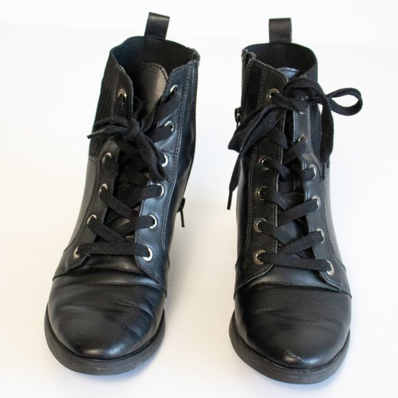 Dolce Vita Black Heeled Lace-Up Combat Boots - Picture 2 of 10